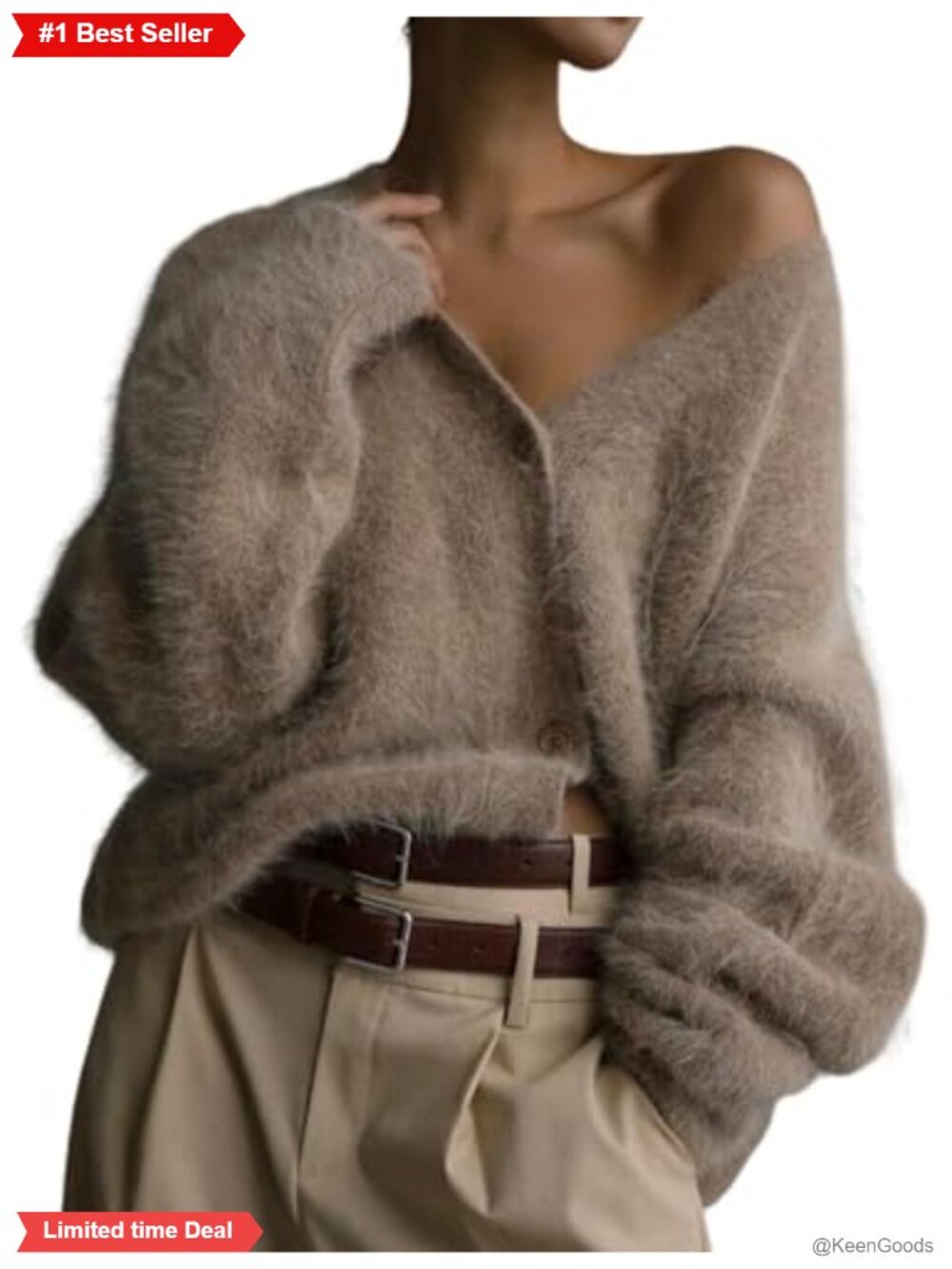 Fuzzy Mohair V Neck Button Down Cardigan Slouchy Knit Sweater